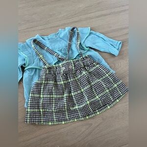 Zara SHIRT WITH RUFFLE TRIM BLACK AND NEON GREEN CHECK SKIRT 9-12m